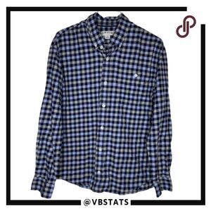 Orvis Large Blue and Charcoal Plaid Long Sleeve Button‎ Down Shirt